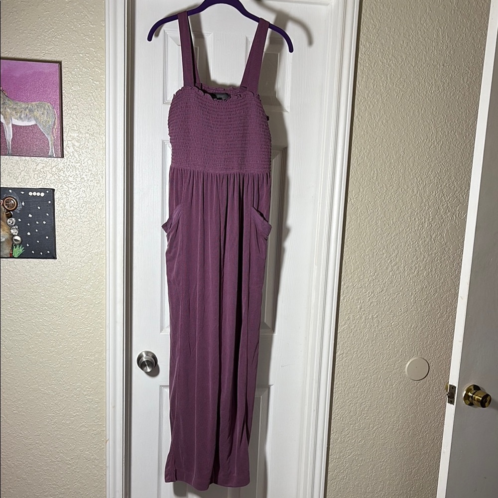 Anthropologie Purple Smocked Pleated Jumpsuit, NWT - Picture 2 of 5